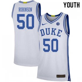 Sale - White Justin Robinson #50 Duke Blue Devils 2020 Youth Embroidery University Basketball Jersey